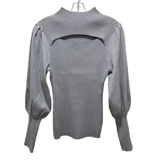 INC International Concepts Metallic Cut-Out Puff Sleeve Sweater Size XL Petite - Picture 3 of 11